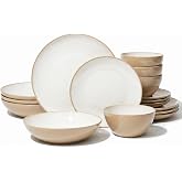 Larder &amp; Vine Stoneware Dinnerware Set, 16 Piece, 4 Place Settings, Made in Portugal, Sand