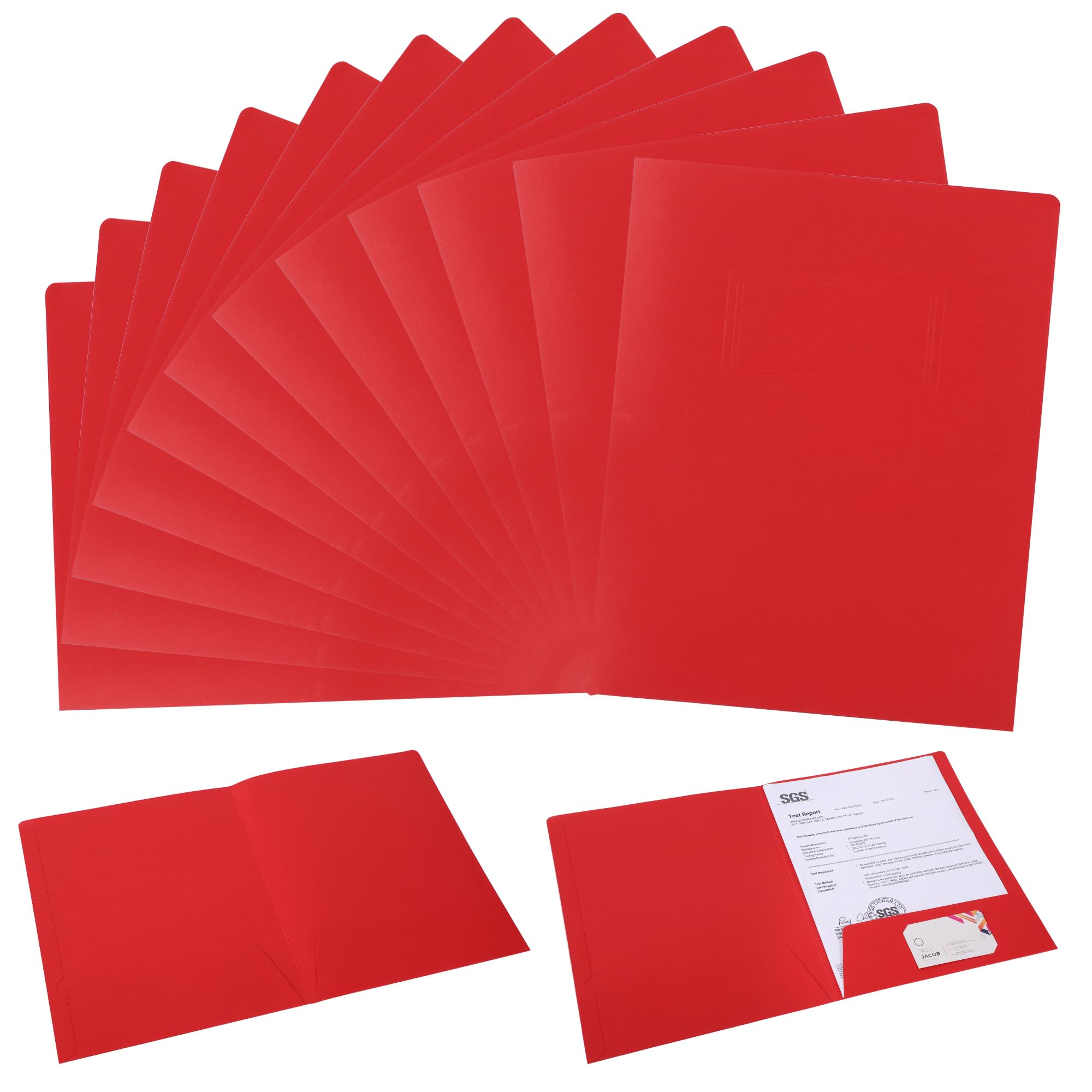 Two Pocket Folder, Paper Pocket Folders with Business Card Slot, Poly Reinforced Edges, 2-Pocket Folders Presentations File Organizer for Office High School, 12 Pack (Red)