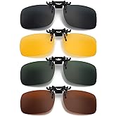 Hifot Clip on Sunglasses 4 Pack, Polarized Lens Fit Over Prescription Glasses, Flip up Rimless Myopia Nearsighted Sunglasses