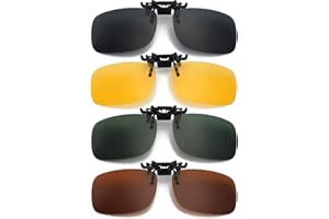 Hifot Clip on Sunglasses 4 Pack, Polarized Lens Fit Over Prescription Glasses, Flip up Rimless Myopia Nearsighted Sunglasses