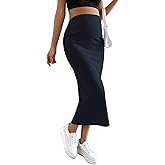 SHENHE Women's Maternity Skirt Adjustable Rib Knit High Waist Split Pencil Long Skirt