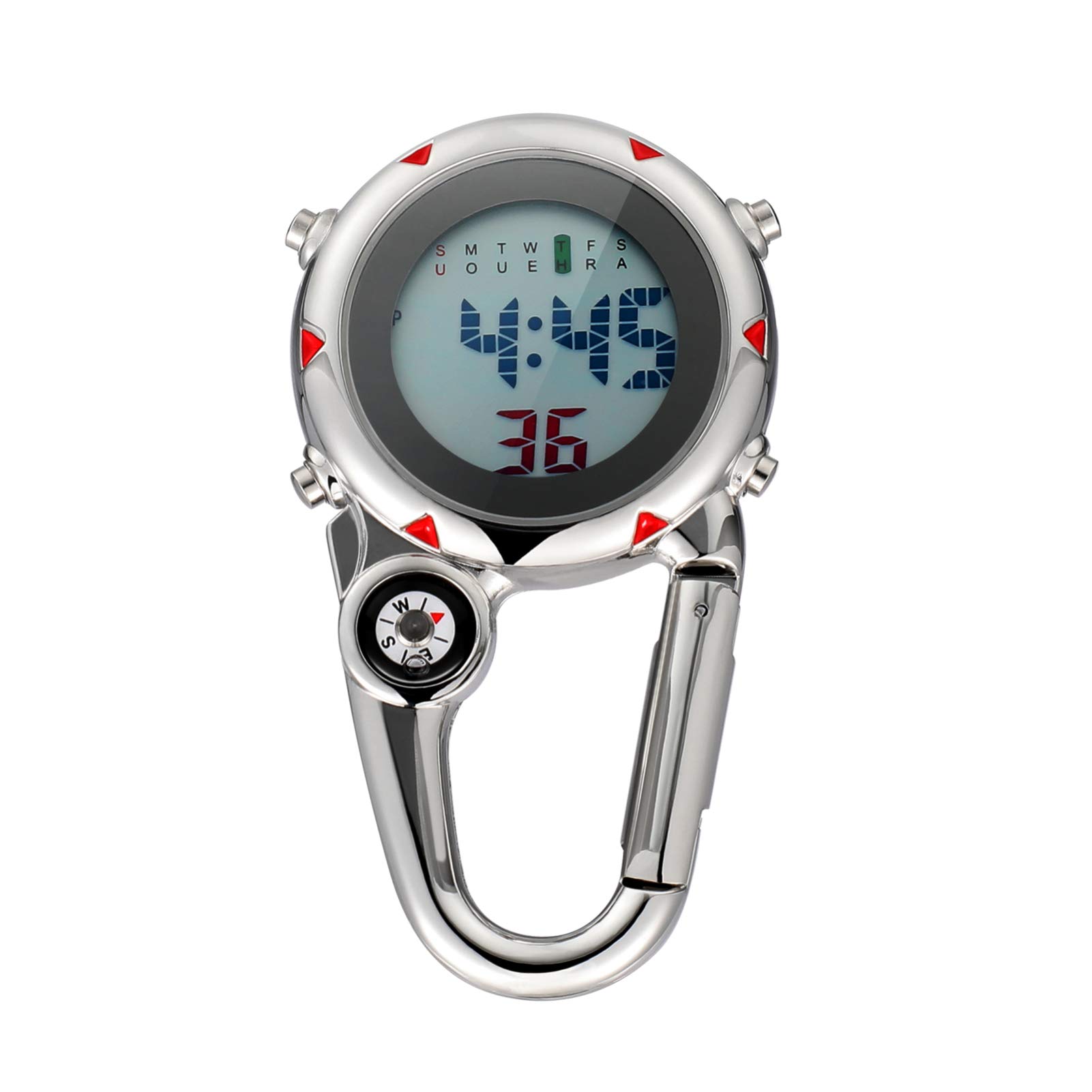 BESPORTBLE Clip on Carabiner Watch Clip Carabiner Watch Waterproof Luminous Face Digital with Compass Glow in The Dark With Bezel es for Hiking Climbing