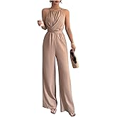 SOLY HUX Women's Elegant Tie Back Halter Jumpsuit Summer Cut Out Wide Leg Dressy Casual Romper