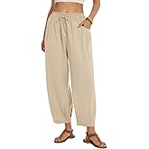 ZJCT Womens Linen Wide Leg Pants Summer Casual Palazzo Pants Drawstring Ankle Length Beach Harem Trousers with Pockets