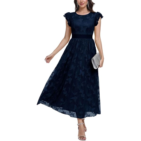 Vintage Encaje Floral Coctel Vestido Corta Para Mujer Vestidos De Noche Elegante Sin Tirantes Swing Falda, Azul Marino