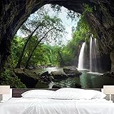 BJYHIYH Mountain Cave Nature Tapestry Wall Hanging Forest Landscape Tapestries Waterfall Large Tapestry for Bedroom Dorm Decor(90.6"&times;59.1")