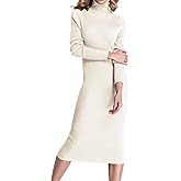 Rocorose Women's Turtleneck Ribbed Elbow Long Sleeve Knit Sweater Dress