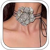 Metisee Big Flower Choker Necklaces Rhinestone Flower Choker Vintage Flower Necklace Choker Tie Floral Necklace Weddings Dances Accessories for Women Jewelry Necklace