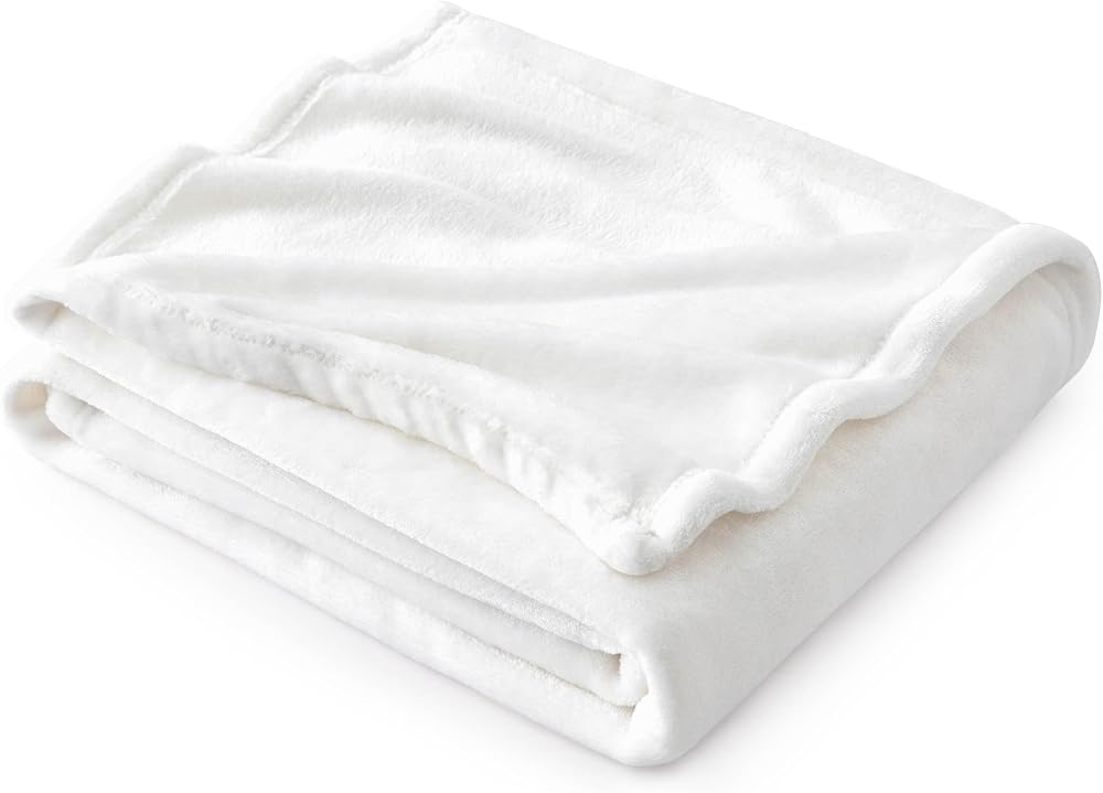 Bedsure Fleece Throw Blanket 150x200 cm Ivory 100% Microfibre Soft