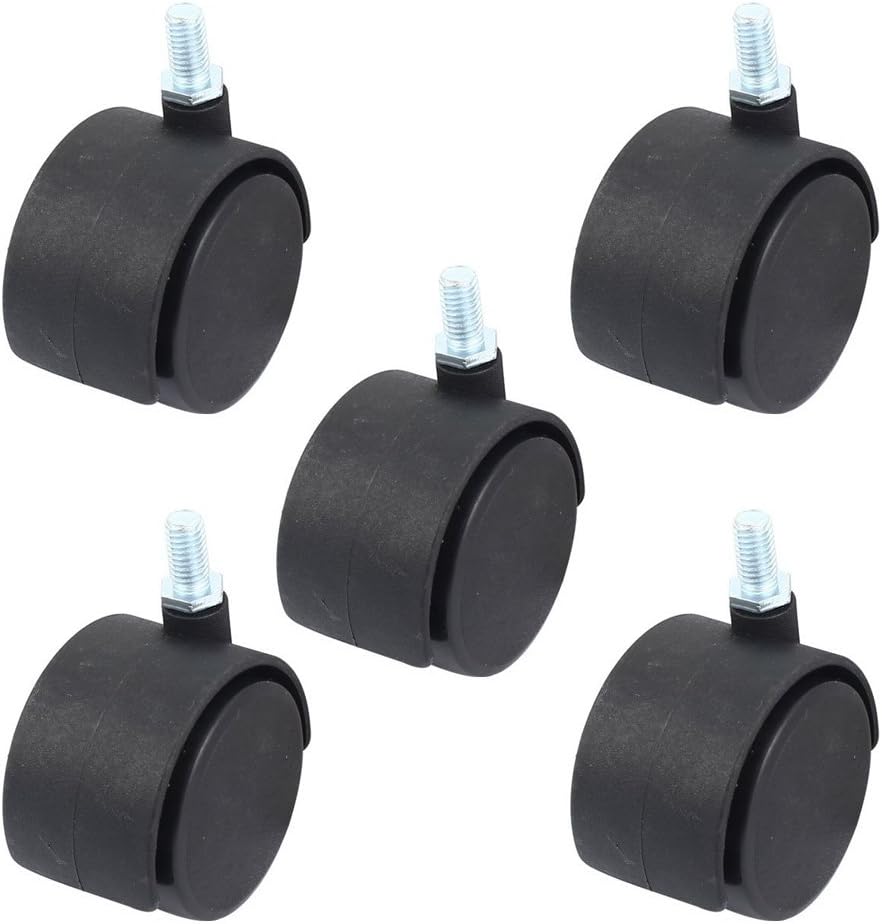Ted Lele Caster Wheel,5Pcs M8 Thread Screw Stem 2" Wheel Plastic Swivel Caster 360 Degree Rotation Dual Wheel (2 inch)