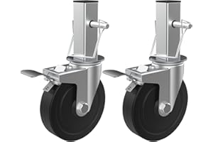MSWY 5 Inch Scaffolding Casters, Set of 2 Heavy Duty Baker Scaffold Wheels with Dual Locking Brakes, Rubber Casters Square 1-1/4" Stem Replacement for 6ft Baker Scaffold, 440LBS Capacity per Caster