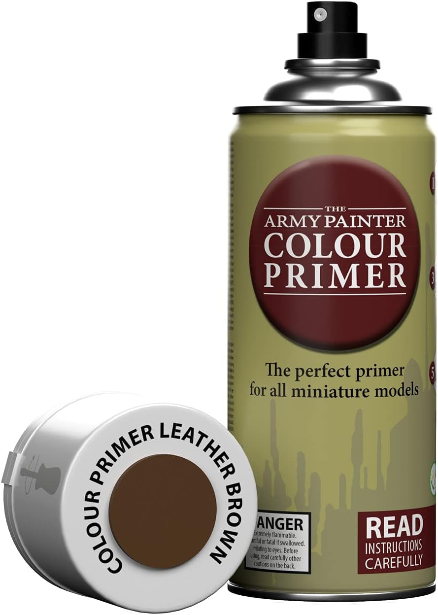 The Army Painter Colour Primer Leather Brown, 400 mL Acrylic Spray Primer, Spray Paint Basecoat for Miniature Priming, Tabletop Roleplaying, Boardgames, and Wargames Miniature Modelling