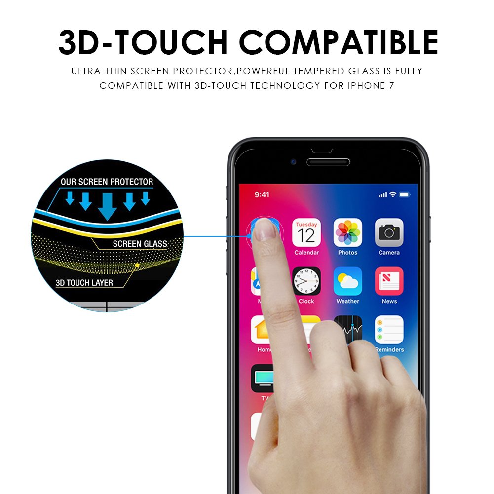 Tembin Tempered Glass Screen Protector,3D Nanometer Screen Guard,High Definition Film Protection Ultra-clear 9H Hardness Anti Fingerprint & Anti Glare Case Friendly for iPhone 7 8 Plus [2 Pack]