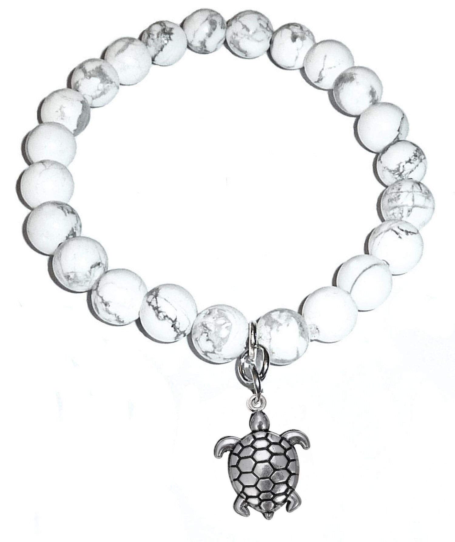 Howlite Natural White Stone Women's Stretch Beaded Bracelet, Inspirational Message Charm Stretch - Will fit most wrists. Howlite Stone