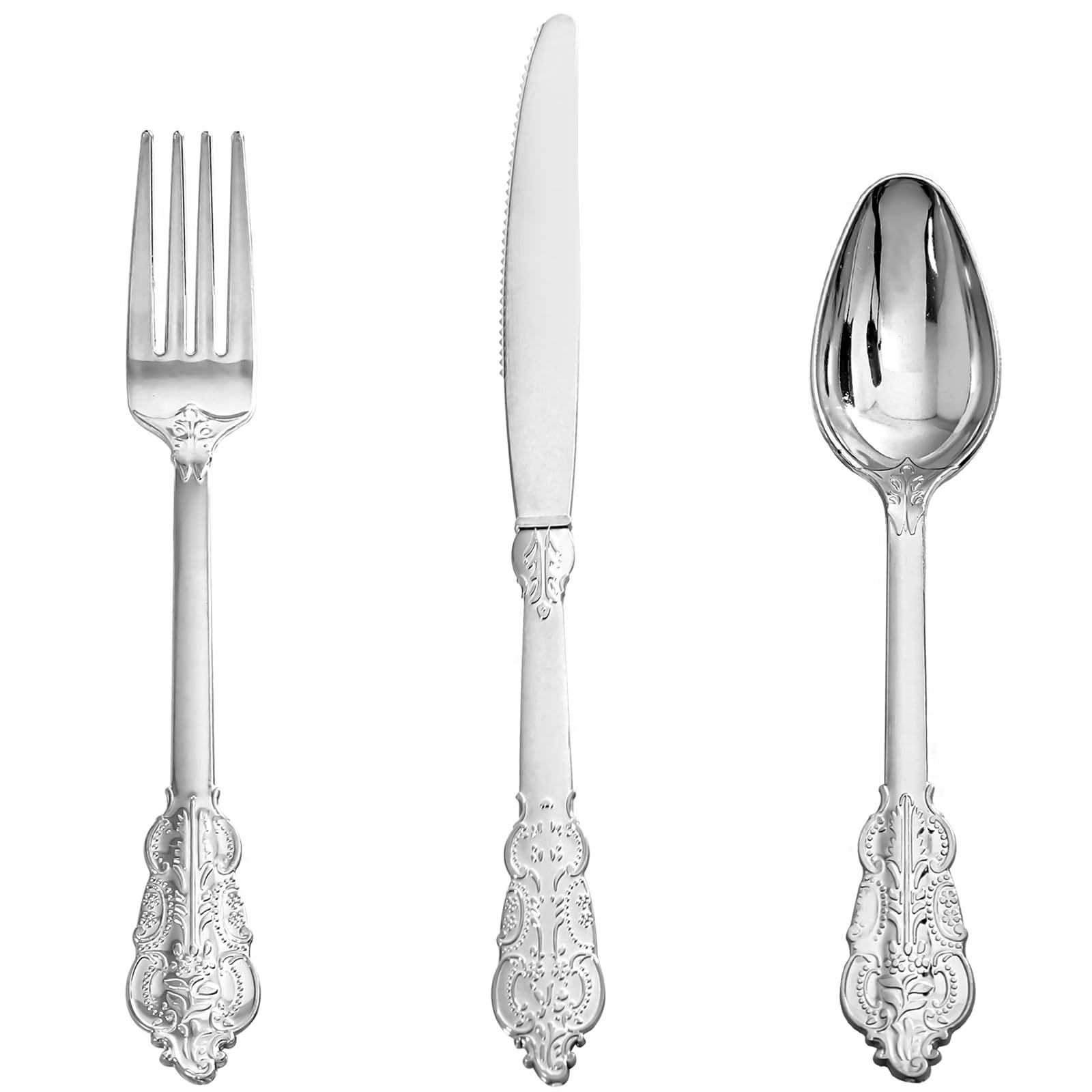 Supernal 360pcs Plastic Silverware, Silver Disposable Cutlery, Silver Plastic Silverware Include 120 Forks, 120 Spoons, 120 Knives, Disposable Utensils Perfect for Birthday, Party, Wedding Image