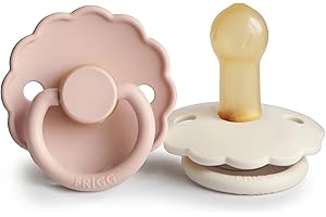 FRIGG Daisy Natural Rubber Baby Pacifier | Made in Denmark | BPA-Free (Blush/Cream, 6-18 Months) 2-Pack