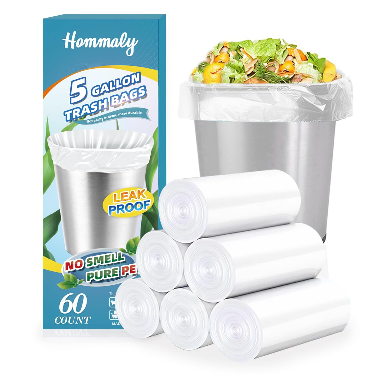 Photo 1 of 5 Gallon 60pcs (Fit 4.5-5.3 Gal) Small Clear Trash Bags Strong Garbage Bags, 18-20 Liter Bathroom Trash Can Bin Liners, Unscented Plastic Bags for Office, Waste Basket Liner, 4.5,5Gal-Clear