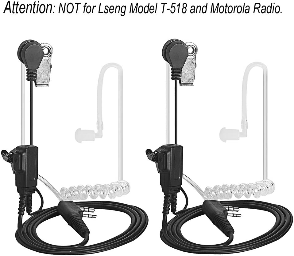 Acoustic Tube Earpiece LSENG 3.5mm 2 Pin PTT Mic Covert Headset for Two Way Radio (Baofeng,Kenwood,TYT, Puxing, Wouxun) – Pack of 2