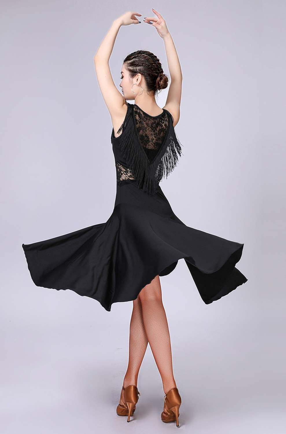ZX Ballroom Dance Dresses for Women Fringed Lace Back Salsa Latin Dance Dress with Shorts (5 Colors): Clothing
