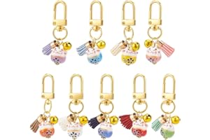 DELORIGIN 9pcs Lucky Cat Pet Collar Charms Pendants Alloy Enamel Dog Collar Bells with Swivel Clasps Fortune Cat Tiny Bell for Cat Dog Training Necklace DIY Keyring Pendants Bag Collars Accessories