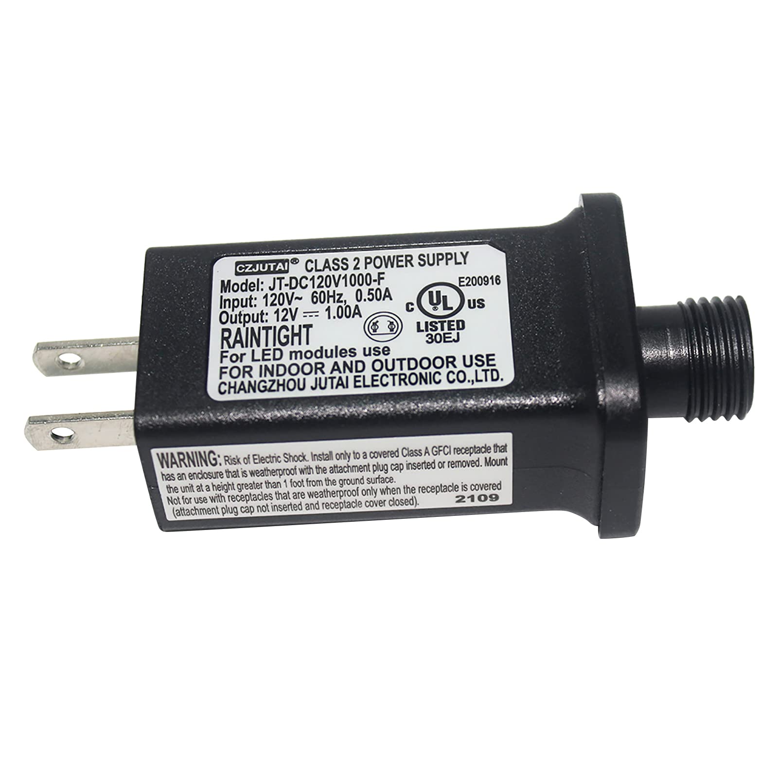 Photo 1 of 12V 1A Class 2 Power Supply, CZJUTAI JT-DC120V1000-F UL Listed LED Transformer Replacement for Christmas Tree, String Light, Fountain Lights, Inflatable Device (12V 12W)