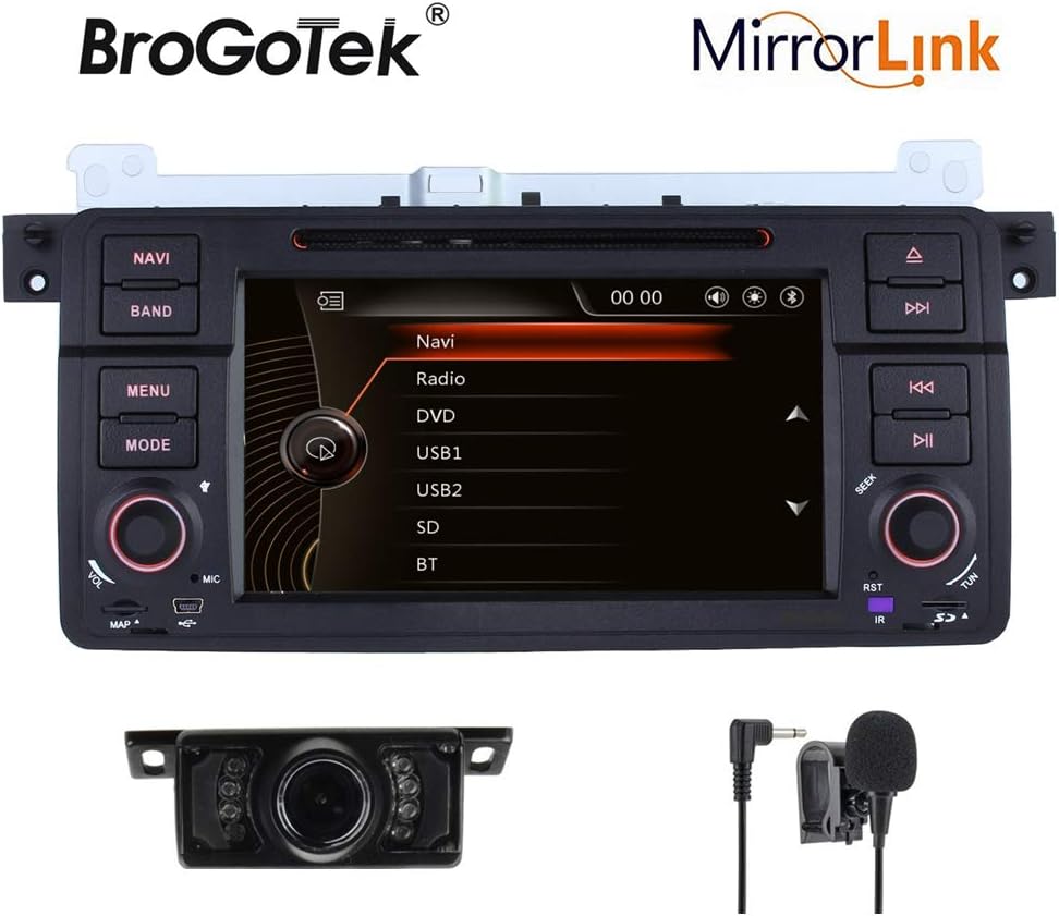 HD 7 Inch Double 1 Din Car Stereo system Capacitive Touch screen Sat Nav GPS Navigation CD DVD For BMW E46 318 320D 325 M3 ROVER 75 MG ZT Eu Map+ Reverse Camera+ External Mircophone&build in