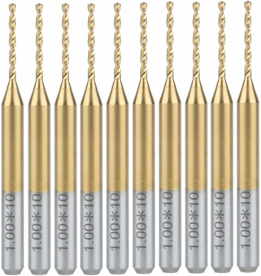 HOZLY 1/8 Shank Titanium Nitride Coated Carbide PCB CNC Drill Bits Router 1.0mm Cuting Dia for Print Circuit Board Pack of 10