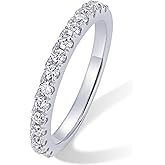 PAVOI 18K Gold Vermeil Plated 0.45CT Moissanite Wedding Bands for Women - Sterling Silver Eternity Rings for Women - Stackable Moissanite Eternity Band Anniversary Ring Jewelry Gifts