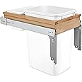 Rev-A-Shelf Single Pullout Trash Can for Base Kitchen/Bathroom Cabinets, 35 Qt Wood Top Mount Garbage Bin, 12" x 1.5" Face-Frame, White, 4WCTM-12DM1