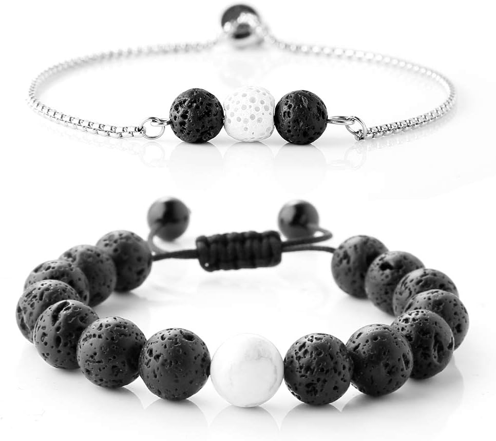 Maromalife Lava Stone Diffuser Bracelet, Essential Oil Diffuser Bracelet 100% Nature Lava Stone Bracelet Diffuser Bracelet Adjustable Yoga Bracelet Anxiety Bracelet for Men&Women 2-Pack Gift Set