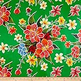 Oilcloth Hibiscus Green Fabric By The Yard