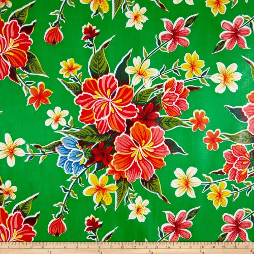 Oilcloth Hibiscus Green Fabric By The Yard
