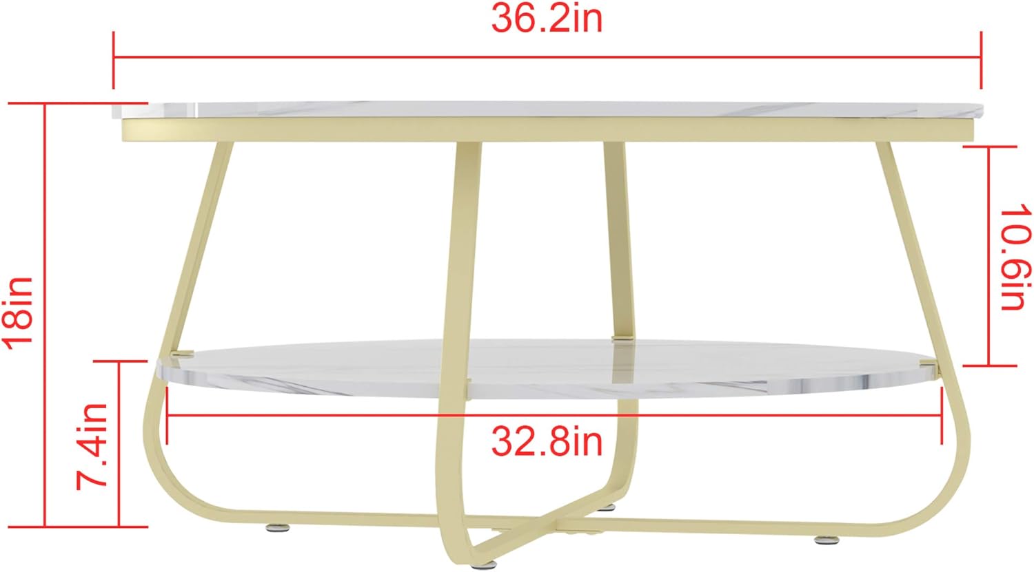 Elephance Round Coffee Table with Storage, 35.8 Inch Rustic Wood Coffee Table with Strong Metal Frame for Living Room, Dining Room, Cocktail Table, Round Sofa Table (White): Kitchen & Dining