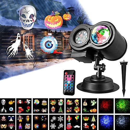 WEICICI Halloween & Christmas LED Landscape Spotlight Double-barrel Pattern + Water Pattern Outdoor Light Projector
