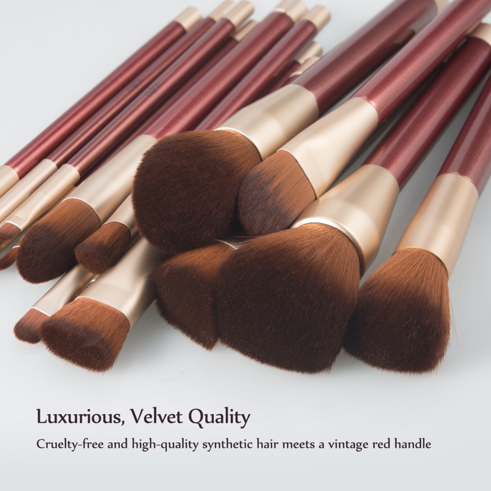 Makeup Brushes, Anjou 16pcs Makeup Brush Set, Premium Cosmetic Brushes for Foundation Blending Blush Concealer Eye Shadow, Cruelty-Free Synthetic Fiber Bristles, PU Leather Roll Clutch Included, Rose: Beauty