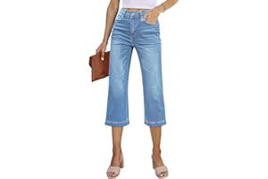 Sidefeel Women's Wide Leg Jeans High Waisted Stretchy Capri Pants