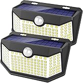 HMCITY Solar Lights Outdoor 120 LED with 3 Lighting Modes, Motion Sensor Wall Lights,IP65 Waterproof Solar Powered for Garden Patio Yard (Back Button 2Packs, Black Shell-Daylight White)