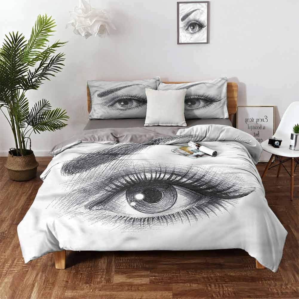 Comforter Bedding Cover, Eye Pencil Drawing Style Art
