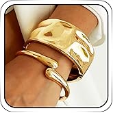 ACEDRE 2PCS Gold Cuff Bangle Bracelet Set Statement Wide Open Jewelry Sets for Women