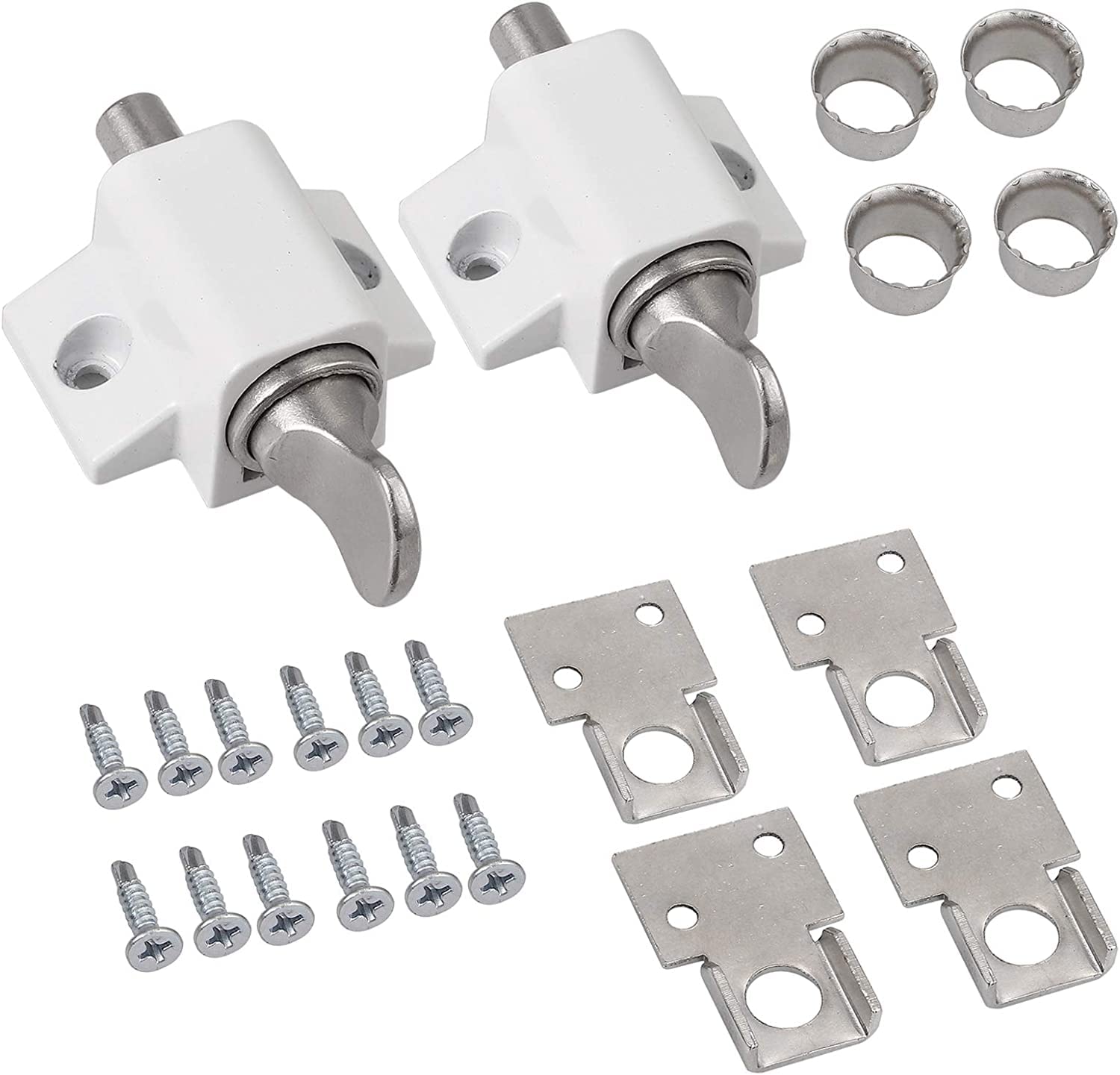 eSynic No Keys Version 2Pcs Sliding Patio Lock Sliding Patio Door Catches Set Security Lock Window and Patio Door Window Bolt Universal Locks for Baby Safety -White