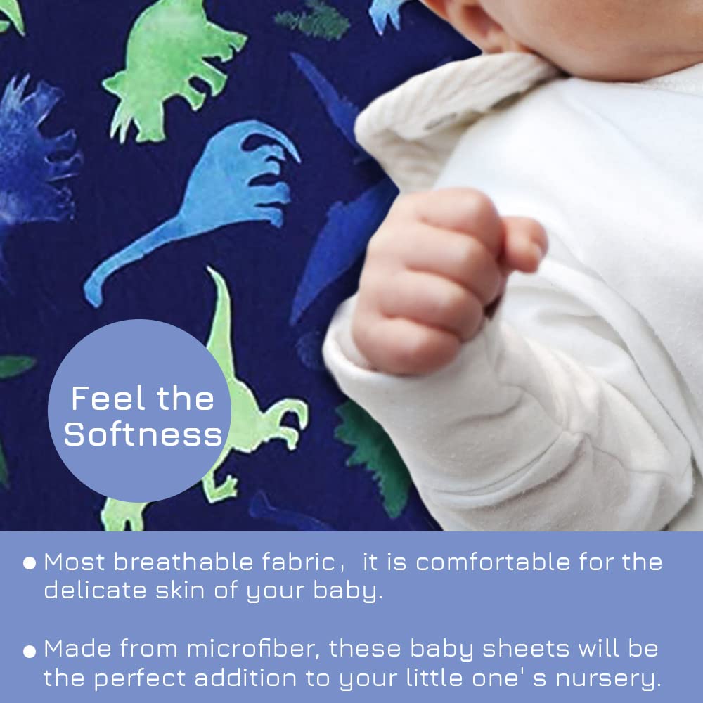 TANOFAR Boy Crib Sheet Blue Nursery Bed Dinosaur Sheets for Baby Toddler Mattress Stretchy and Soft Premium Crib Sheets
