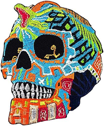 Dragon on Novelty Candy Skull Embroidered Iron on Patch