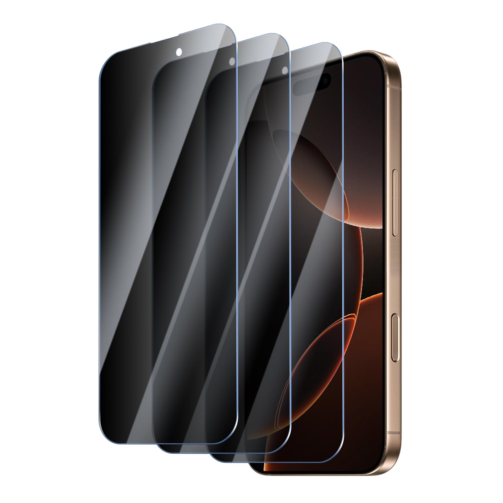 YUXINDZ 3 Pack Privacy Screen Protector for iPhone 16 Pro, Anti-Spy Tempered Glass Film Anti-Scratch, 9H Hardness