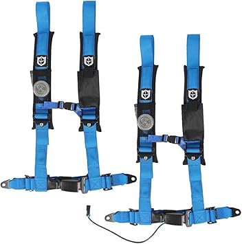 PRO ARMOR 4 POINT 2/" HARNESS SEAT BELTS PADDED PAIR BLUE W// BYPASS RZR XP TURBO