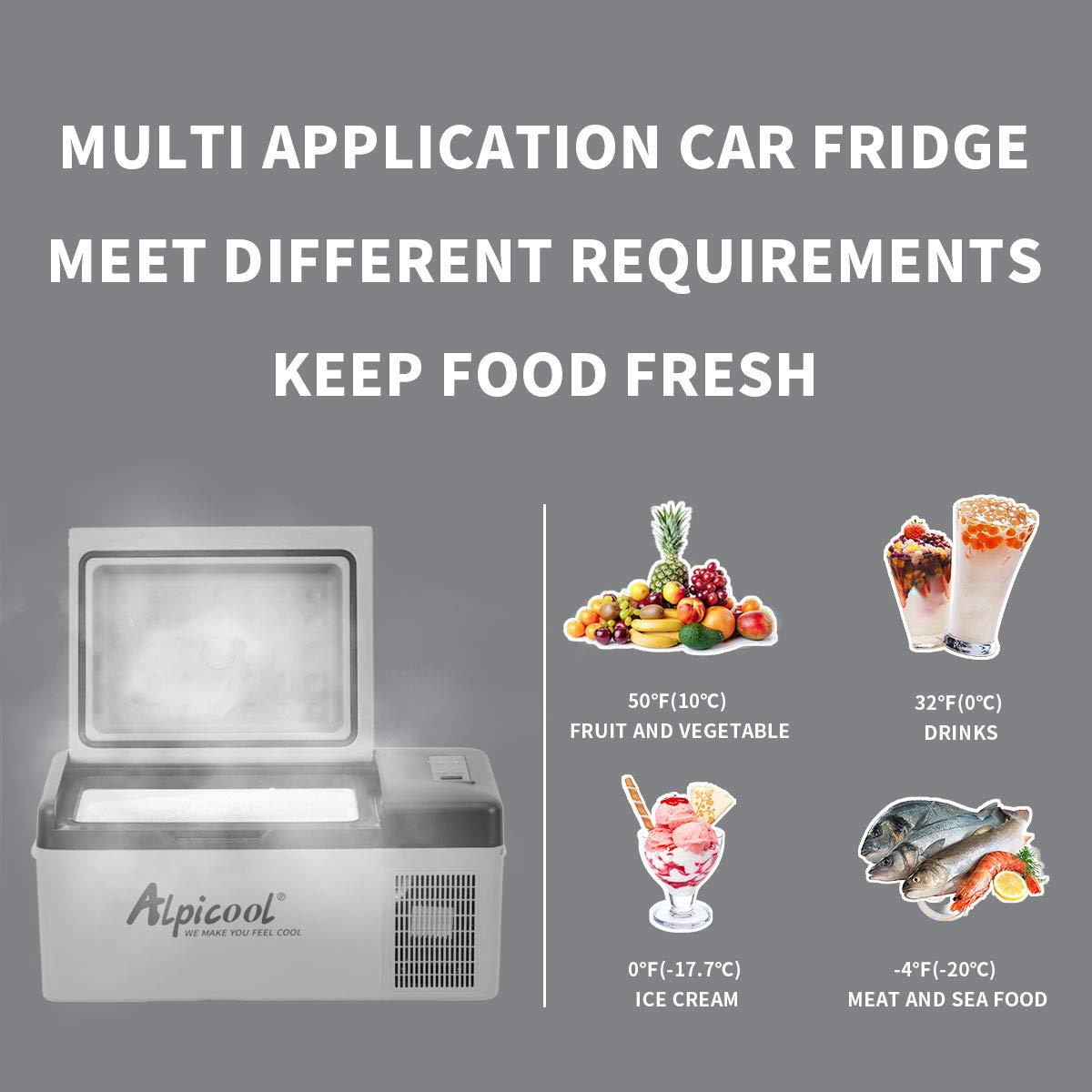 Alpicool C15 Portable Freezer,12 Volt Car Refrigerator, 16 Quart (15 Liter) Fast Cooling 12V Car Fridge -4℉~68℉, Car Cooler, 12/24V DC and 100-240V AC for Outdoor, Camping, RV, Truck, Boat