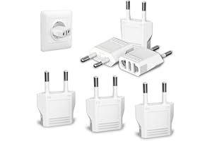 MIKWOAB 6 Pack European Travel Plug Adapter, US to Europe Plug Adapter, Type C Wall Outlet Converter for Europe, White