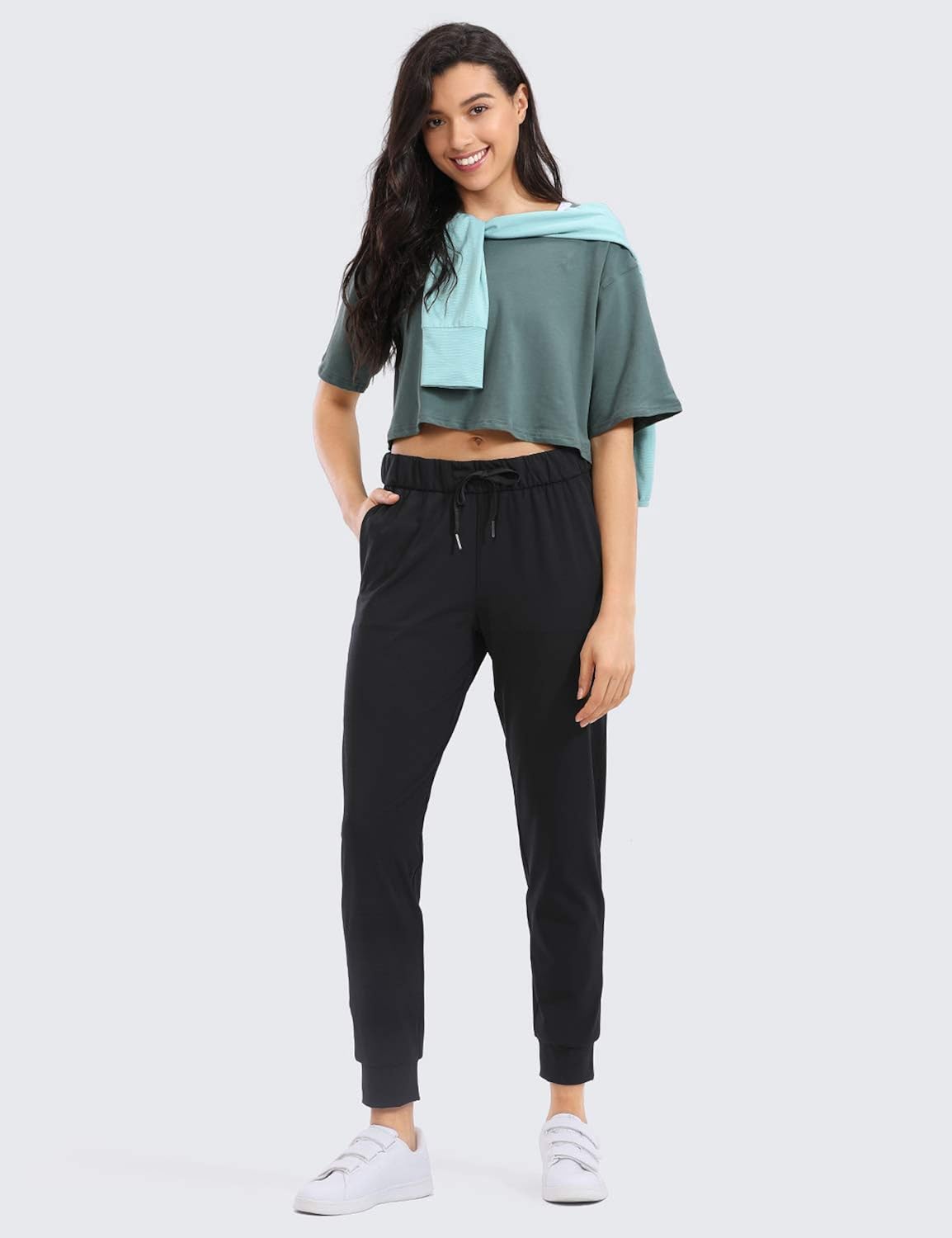 CRZ YOGA Women's Stretch Drawstring Jogger Fitted Cuffed Sweatpants with Pockets Casual Travel Lounge Pants at  Women’s Clothing store
