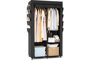 BrFoYu Wardrobe Closet Portable Closet for Hanging Clothes with 4 Shelves, 2 Hanging Rods and 8 Pockets, Easy Assembly and St