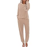 Ekouaer Womens Pajamas Set Waffle Knit Long Sleeve Lounge Set 2 Piece Pj Loungewear Sleepwear S-XXL