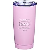 Christian Art Gifts Stainless Steel Double-Wall Vacuum Insulated Travel Mug 18 oz Pink Tumbler with Lid for Women Inspirational Bible Verse - Trust in the Lord - Proverbs 3:5